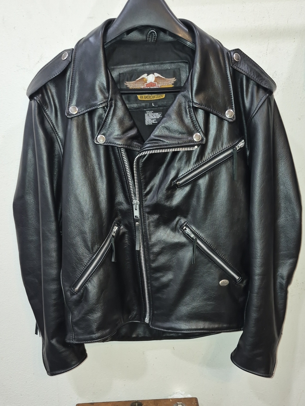 Vintage USA Harley-Davidson Black Leather Biker Jacket with Silver Hardware